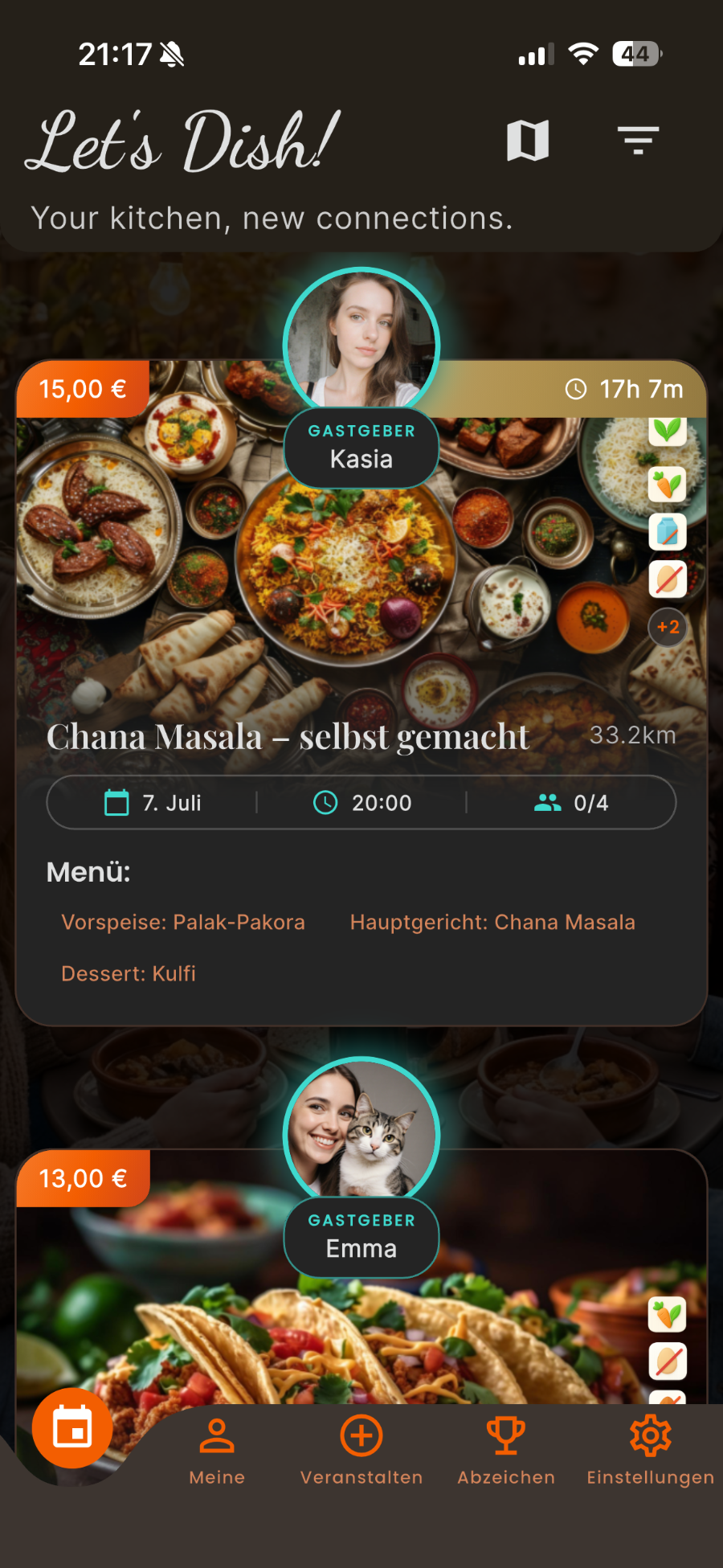 Let's Dish app — discover dinners near you